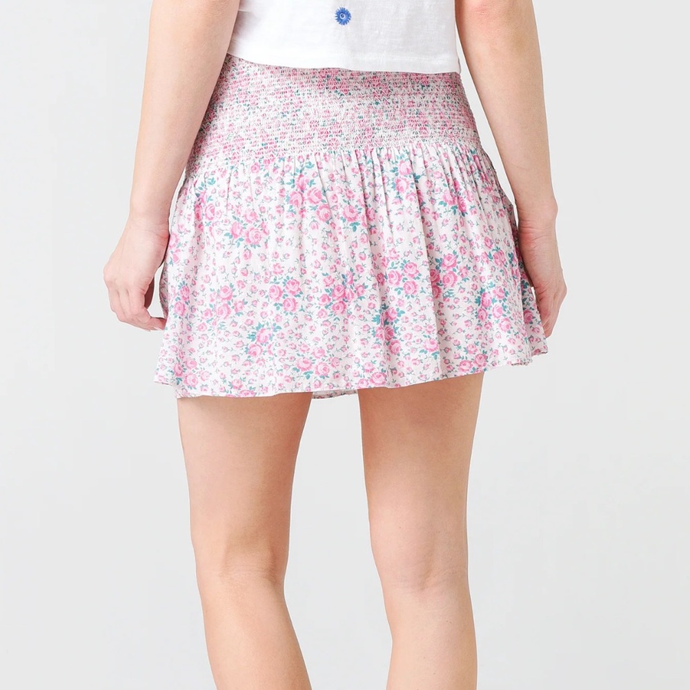 LoveShackFancy Pink Floral Mini Skirt